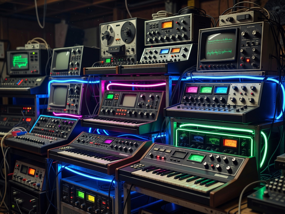 Vintage game gear under playful bubble party lights